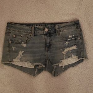 Distressed jean shorts